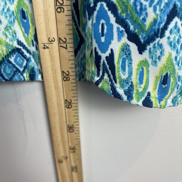 Zac & Rachel Womens Top Size 3X Blue Geo Printed Blouse Boho Flowy Art Casual - Picture 7 of 7